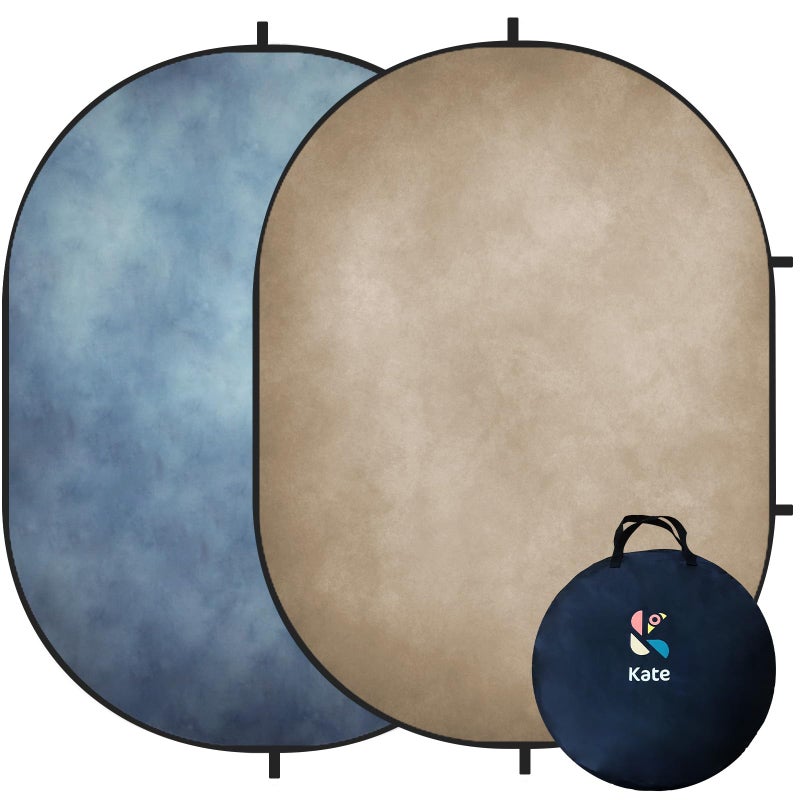 Kate 5x6.5ft(1.5x2m) Tan Blue Collapsible Backdrop Double Sided Folding Backgrounds Pop Up Reversible Backdrops for Photo Video Studio - Image 1